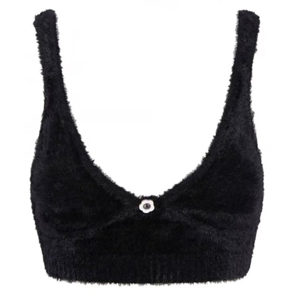For Love and Lemons Black Devon Fuzzy Knit Crop Top size XS